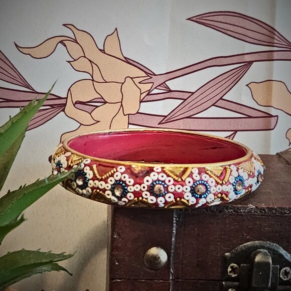 Unique Red Boho Bazaar Style Artisan Bangle | Charmingly Imperfect - Picture 2 of 7